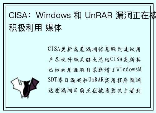 CISA：Windows 和 UnRAR 漏洞正在被积极利用 媒体