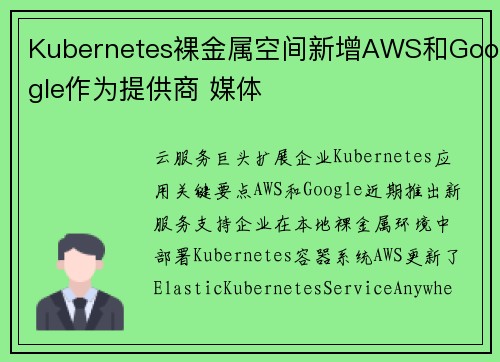 Kubernetes裸金属空间新增AWS和Google作为提供商 媒体
